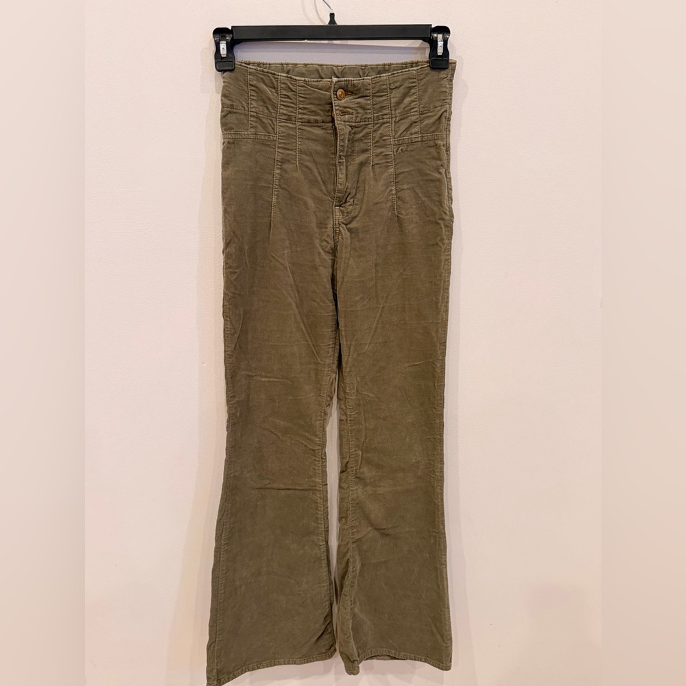 Free People We The Free Corduroy Pants Women’s Size 28 Olive Green Straight Leg